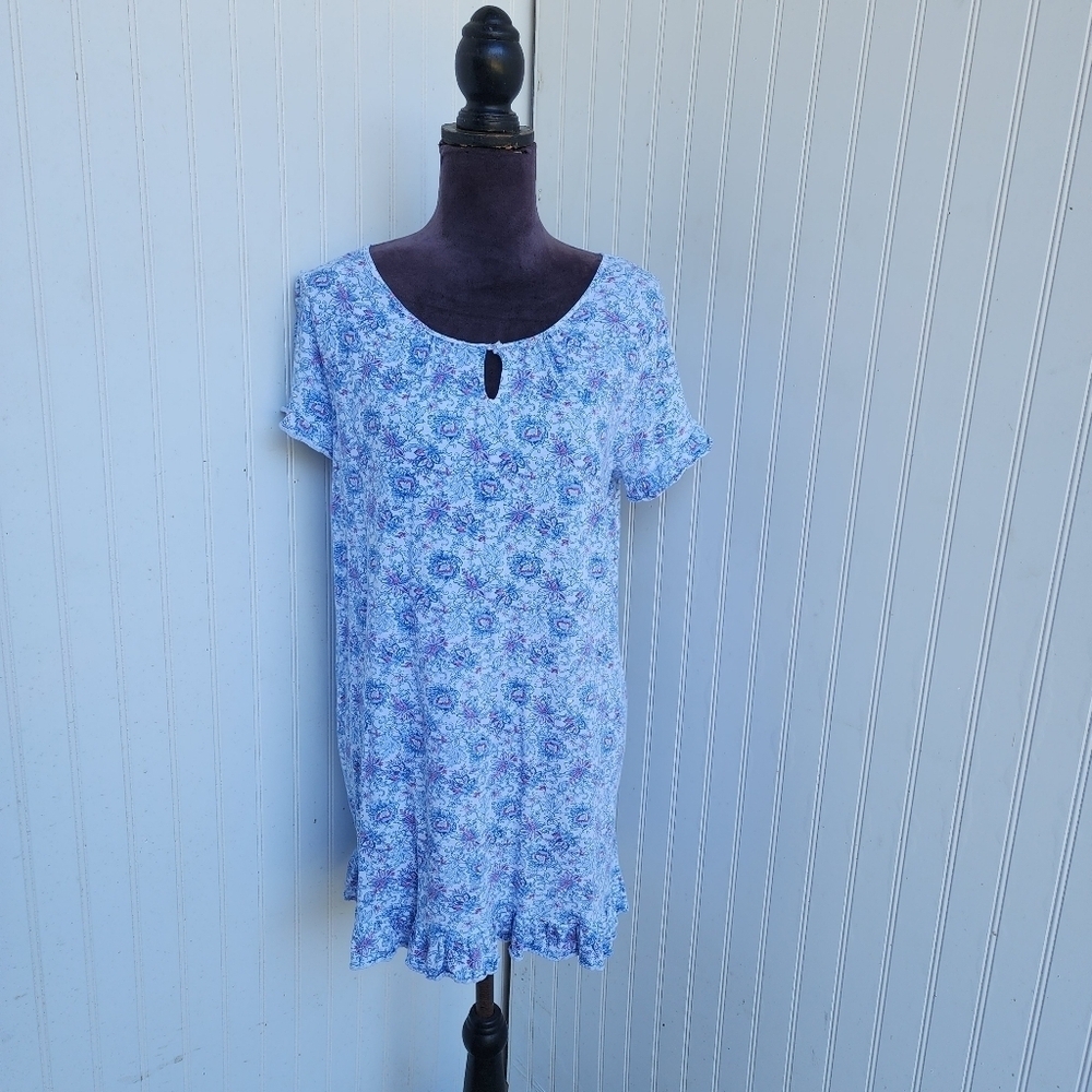 Lauren Ralph Lauren Black Label Blue Floral Ruffle Hem Night Gown Womens M